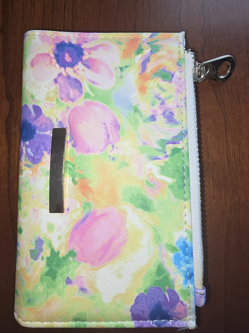 Pastel Floral Watercolor Zip & Snap Wallet - Multicolor, Like New Condition